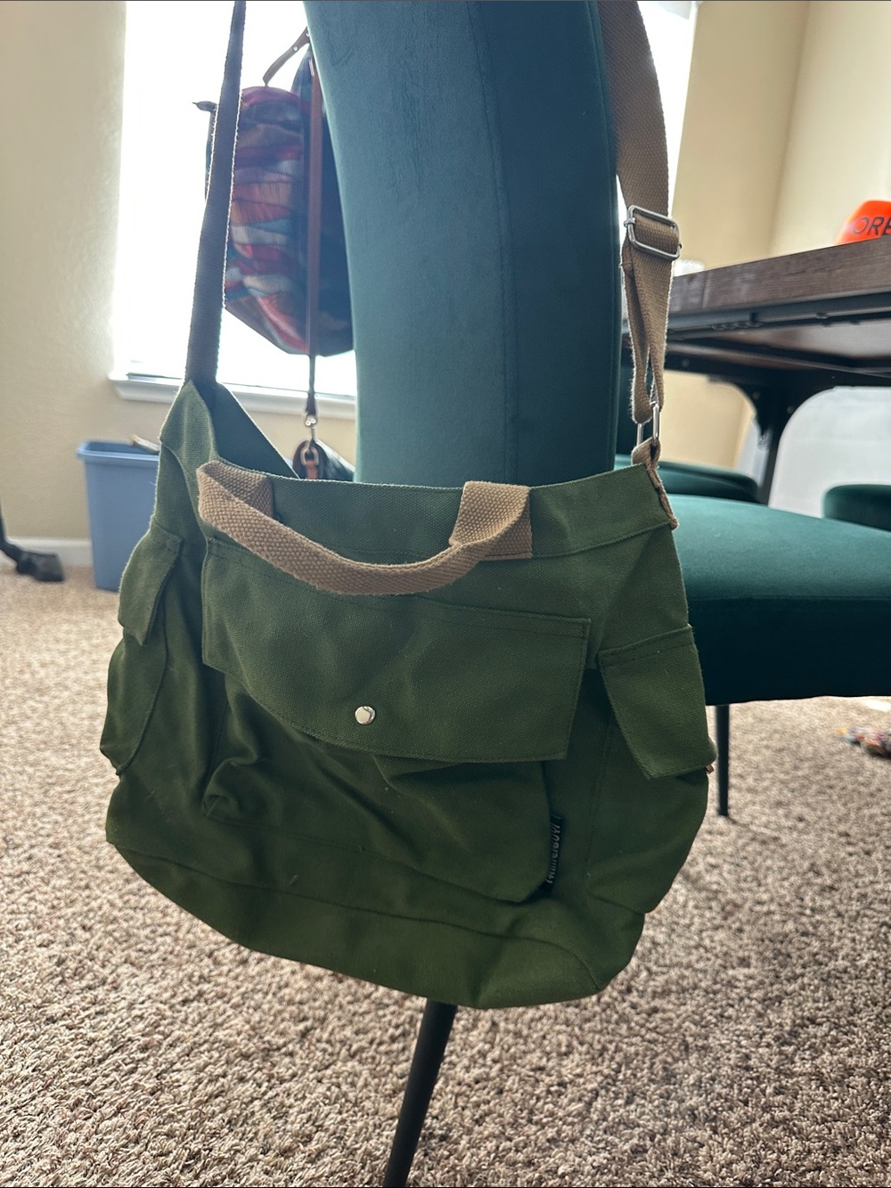 Olive Green Canvas Utility Crossbody Tote